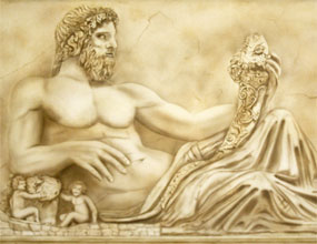Wandgestaltung Schwimmbad, Motiv: Steinfigur Tiber